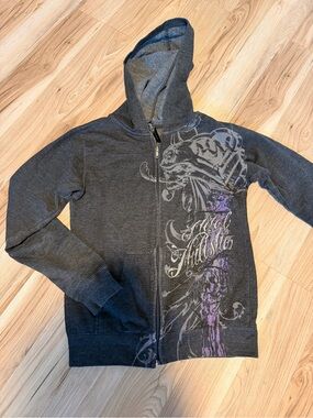 Y2K Metal Mulisha Black and Charcoal Graphic Zip Hoodie